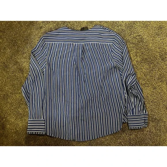 Rag & Bone Felix Top L Womens Blue Stripe Wrap Popover Long Sleeves‎ Silk - Picture 7 of 8
